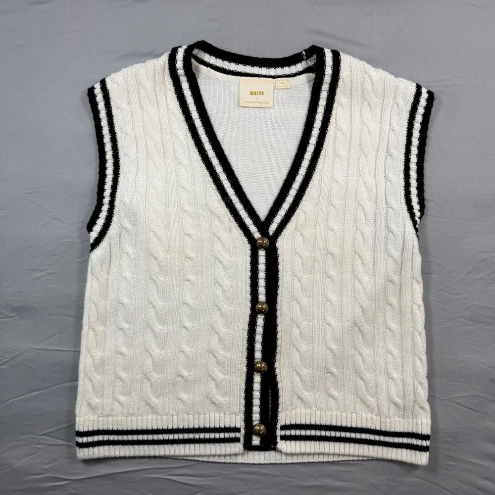 Maeve Anthropologie Womens Cream Cable Knit Sweater Vest L Preppy Academia - Picture 1 of 8